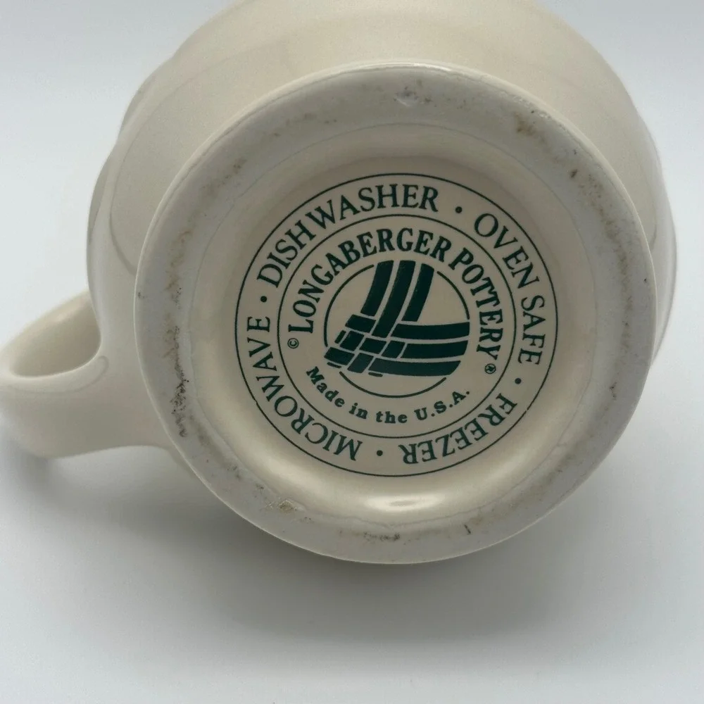 Longaberger Pottery Woven Traditions Ivory Creamer Pitcher Dark Green USA Made